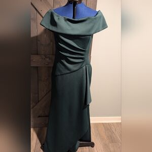 Xscape Off Shoulder Dark Green Dress